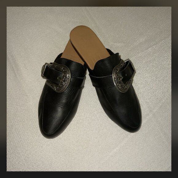 James Smith Black Leather Street Style Loafer Mule with Western Buckle | Size 38 - Picture 1 of 8
